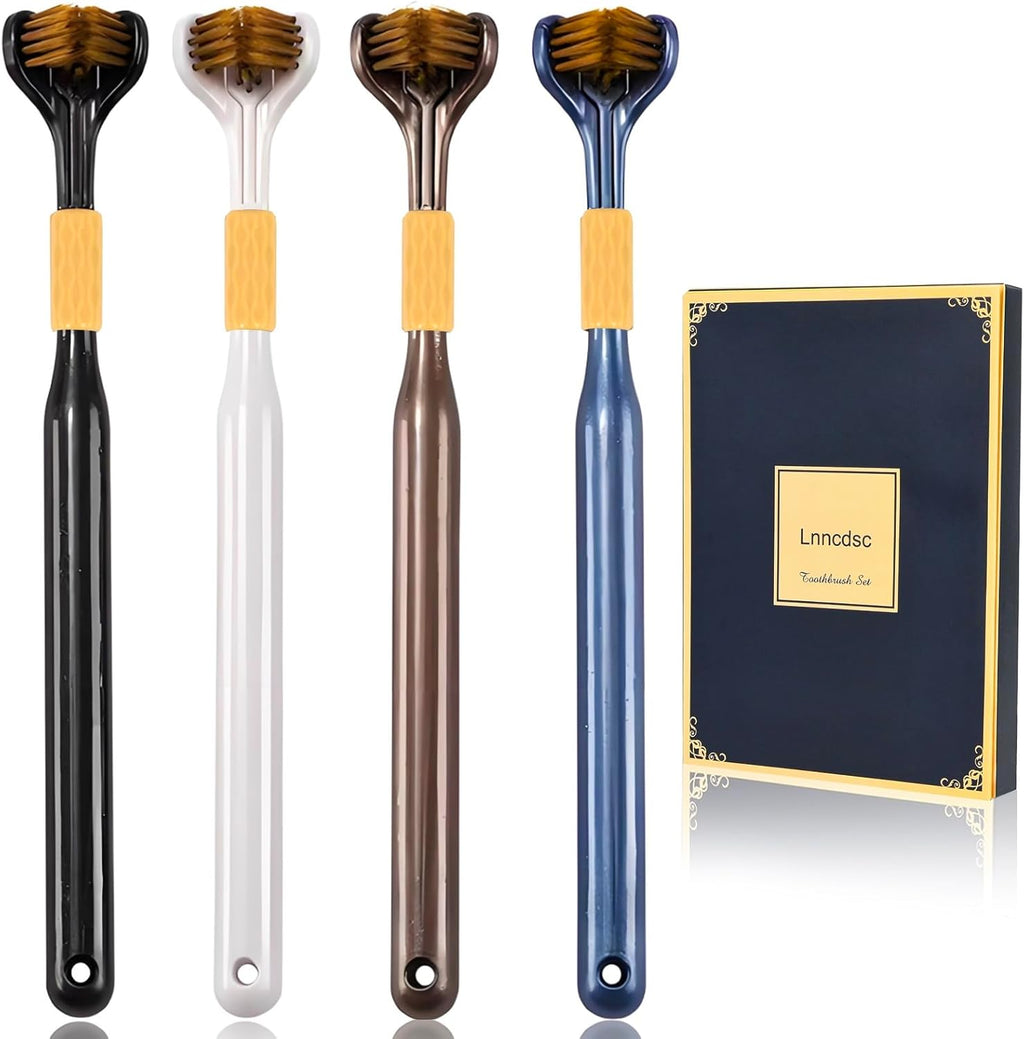 4-Piece Set of 3-Sided toothbrushes Adults, Extra Soft toothbrushes for Adults, Medium Toothbrush for Comprehensive Care of Teeth and Gums.