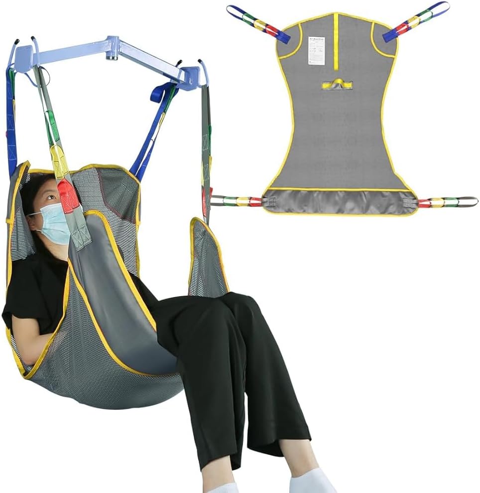 Full Body Mesh Patient Lift Sling, Universal Transfer Sling for Electric/Ceiling Hoist, Breathable Quick-Dry Medical Lifting Aid for Elderly & Disabled, 500 lbs Capacity