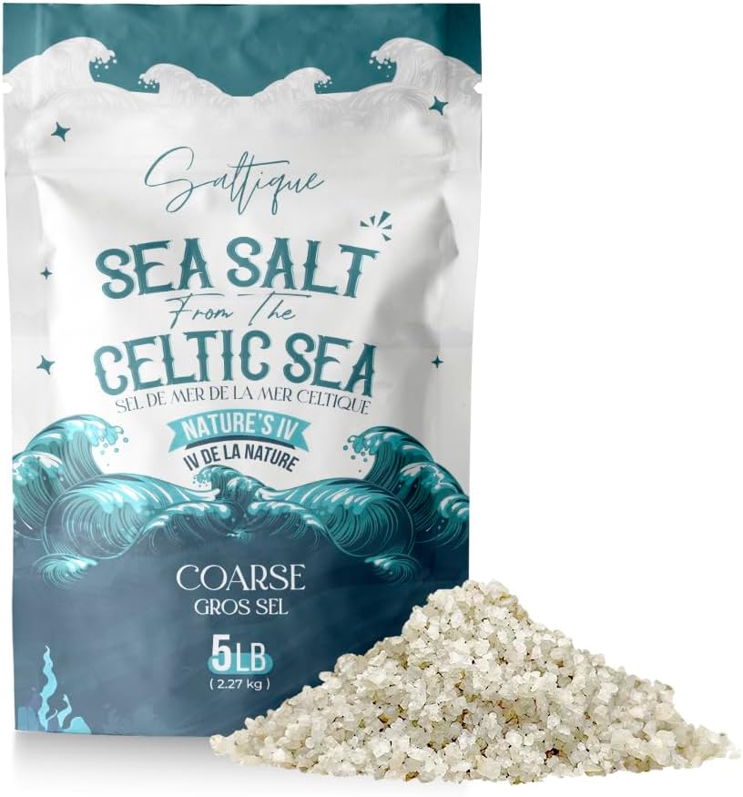 Celtic Salt Coarse 100% Unrefined From the Celtic Sea 5lb (2.27kg)- Celtic Organic Salt Packed with 82 Minerals Helping You Stay Hydrated, Improve Electrolyte Balance, and Experience Optimal