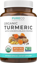Organic Turmeric Ginger Black Pepper Supplement - High Potency Organic Turmeric Curcumin Capsules with Ginger & Black Pepper for Enhanced Benefits and Absorption - Vegan & Non-GMO (2 Month Supply)