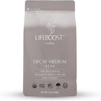 Lifeboost Medium Roast Swiss Water Decaf Whole Bean Coffee - Low Acid Organic Decaf Coffee, Non-GMO, USDA Organic, Single Origin, Third-Party Tested for Mycotoxins & Pesticides - 12 oz Bag