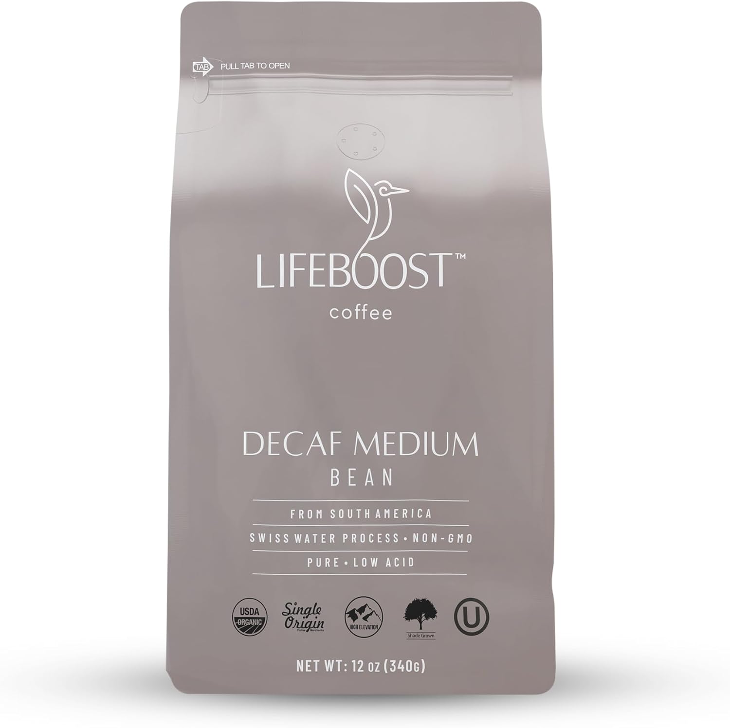 Lifeboost Medium Roast Swiss Water Decaf Whole Bean Coffee - Low Acid Organic Decaf Coffee, Non-GMO, USDA Organic, Single Origin, Third-Party Tested for Mycotoxins & Pesticides - 12 oz Bag