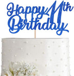 Blue Happy 11th Birthday Cake Topper, Royal Blue Glitter Cheers To 11 Years Party Cake Decorations, Supply