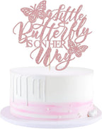 A Little Butterfly is on Her Way Cake Topper,Butterfly Themed Cake Decoration，Great for baby shower, welcome baby, gender reveal party decoration supplies (rose gold)