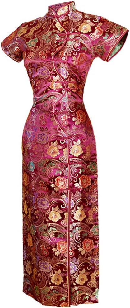 7Fairy Women's VTG Burgundy Ten Buttons Long Chinese Dress Cheongsam
