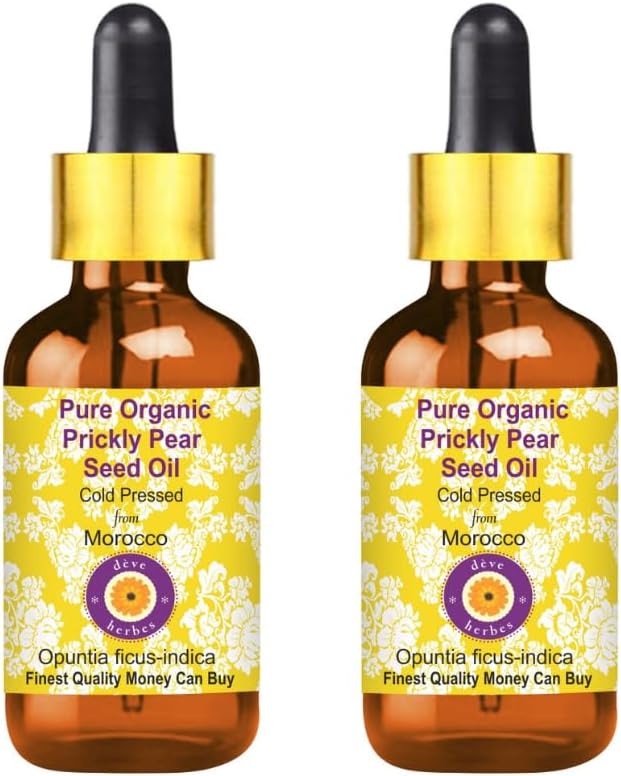 Deve Herbes Organic Prickly Pear Seed Oil (Opuntia ficus-Indica) with Glass Dropper | Cold Pressed | Pure | for Diluting Essential Oils | Skin & Massage | Lightweight| Unisex | 5ml X 2 (0.33 oz)