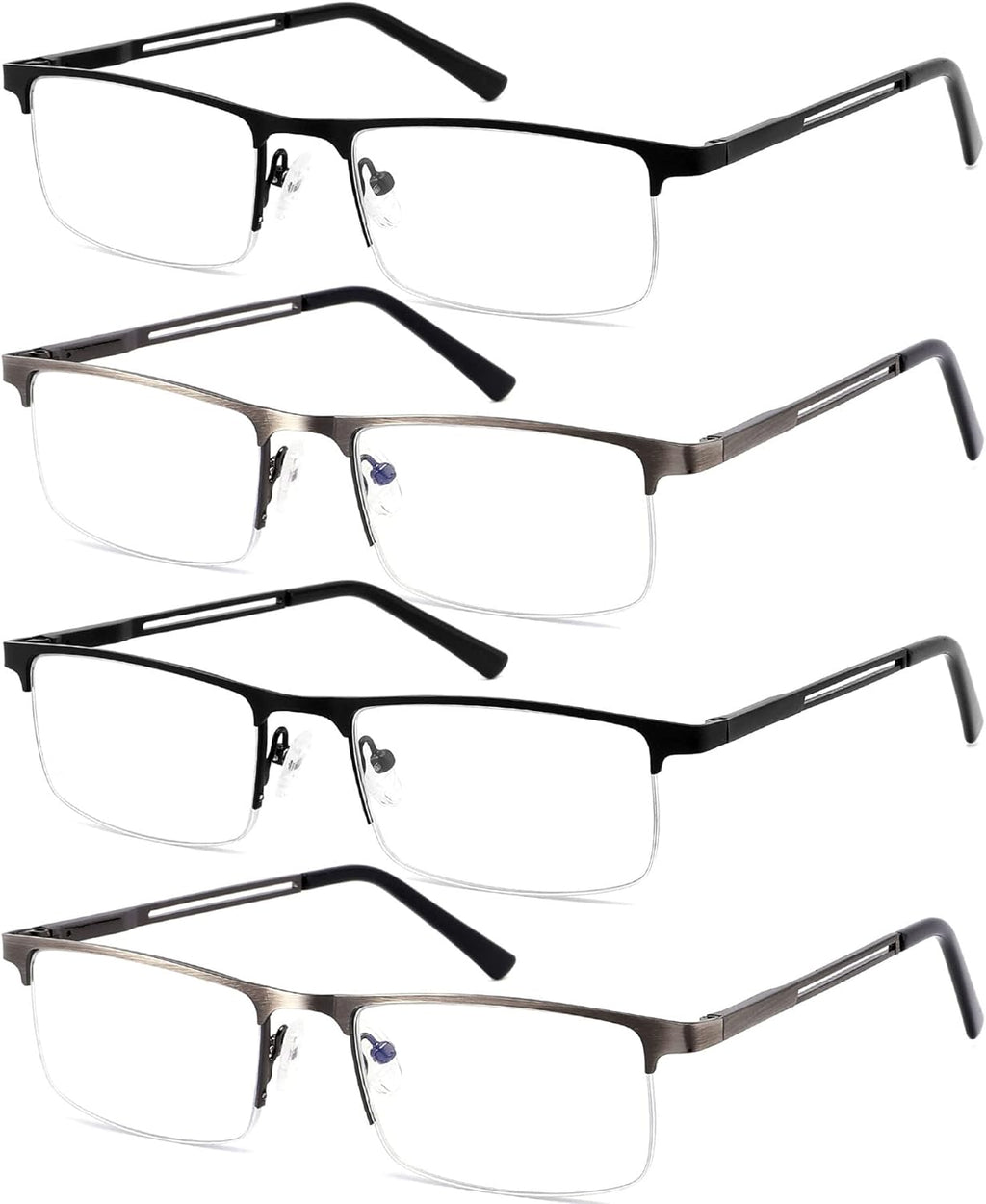 4-Pack Reading Glasses for Men,2.0 Blue Light Blocking Reading Glasses Mens Metal Readers with Spring Hinges Anti Glare/eye Strain