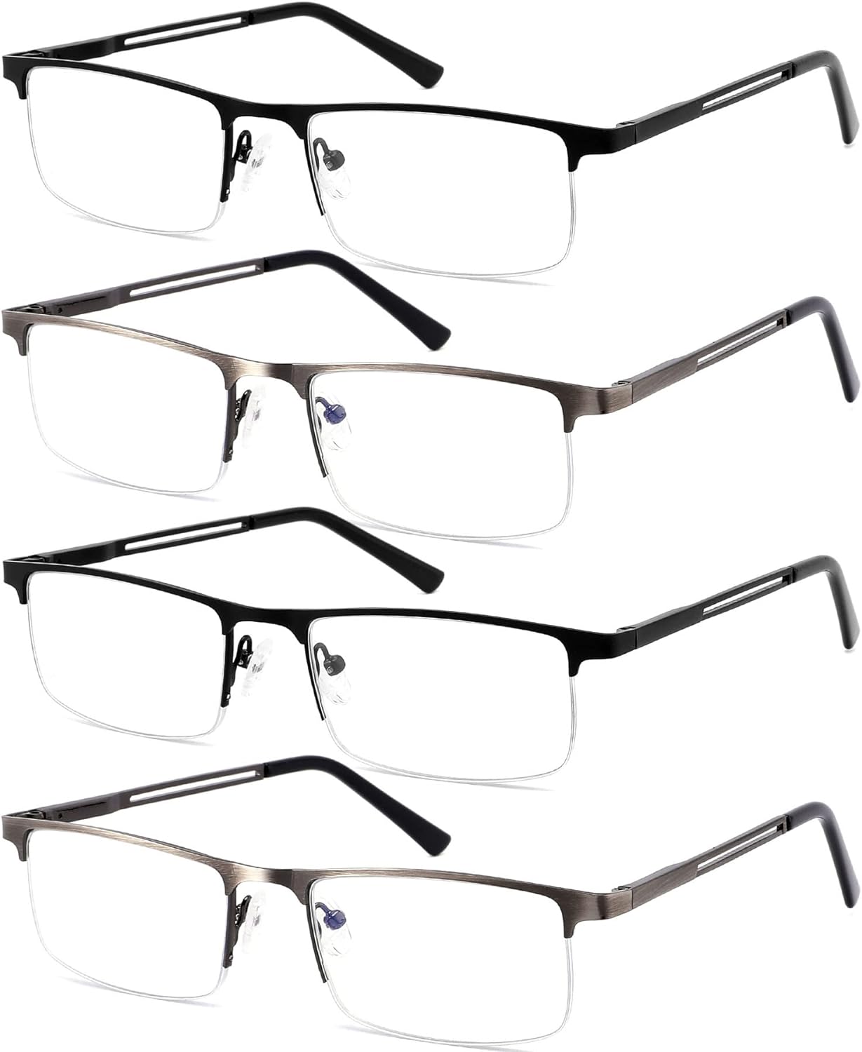 4-Pack Reading Glasses for Men,2.0 Blue Light Blocking Reading Glasses Mens Metal Readers with Spring Hinges Anti Glare/eye Strain