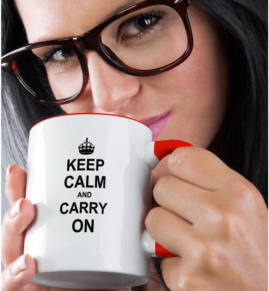 3dRose Keep Calm and Carry On - black text on white - with crown - motivational fun reminder funny humor 15oz Two-Tone Red Mug