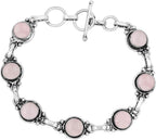Round Shape Natural & Synthetic Gemstones Silver Plated Bracelets for Women - Vintage Bohemian Style Handmade Birthstone Adjustable Link Bracelet Jewelry Gifts for Wedding Anniversary Mother's Day