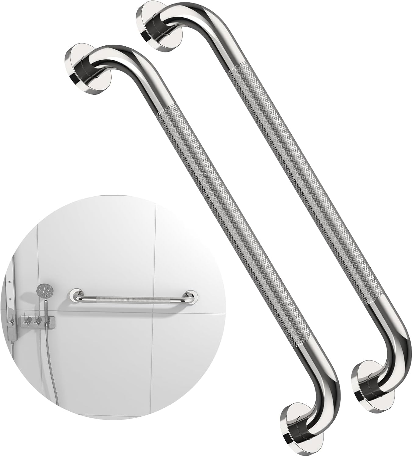 24 Inch Chrome Shower Grab Bar - 1.25 Inch Diameter, ZUEXT Stainless Steel Wall Safety Grab Bar, Bathroom Shower Balance Bar, Safety Hand Rail Support,Handicap Elderly Injury Senior Bath Assist Handle