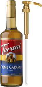 Torani Coffee Syrup, Crème Caramel Flavoring for Drinks, Glass Bottle with Pump Included, 25.4 Oz