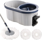 Spin Mop and Bucket Set 180° Swivel Mop Head Adjustable Telescopic Handle Dual Chamber Bucket 3 Refills Dual-Action Wringing Hand-Press Foot-Peda Hands-Free Self-Cleaning System for All Floor Types