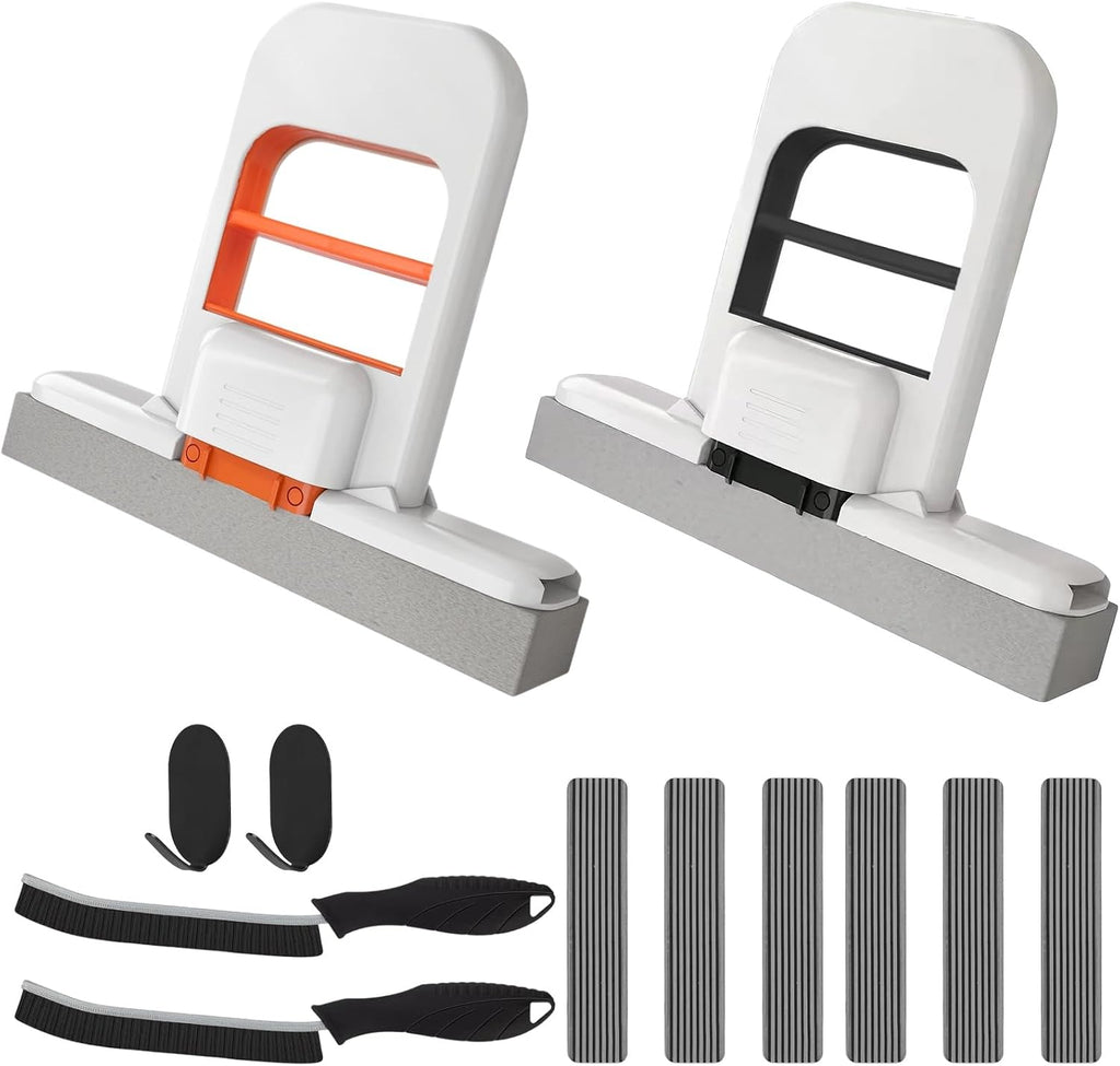 Mini Mop and Cleaning Brush Set, Foldable Self-Squeeze Sponge Mini Mop & Hard Bristle Crevice Cleaning Brush for Small Spaces, Tight Spaces, Gaps, Grout Cleaning, Kitchen, Bathroom, Desktop