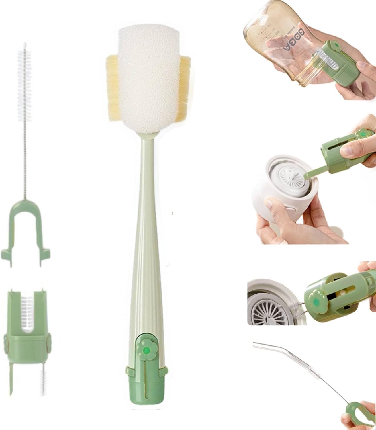 Water Bottle Cleaner Brush,5-in-1 Bottle Brushes for Cleaning,Bottle Scrubber Brush Cleaner(Green)