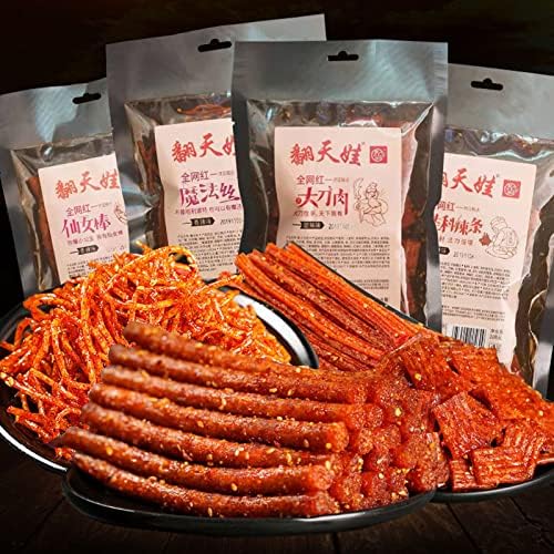 Spicy Strip Small Gluten Spicy Strips Latiao Snack Food - Chinese Special Classic Handmade Spicy Gluten Latiao Delicious Snacking, Best Vegan Fragrant Spicy Flavour, 4 combinations Packed (4 Pack)…
