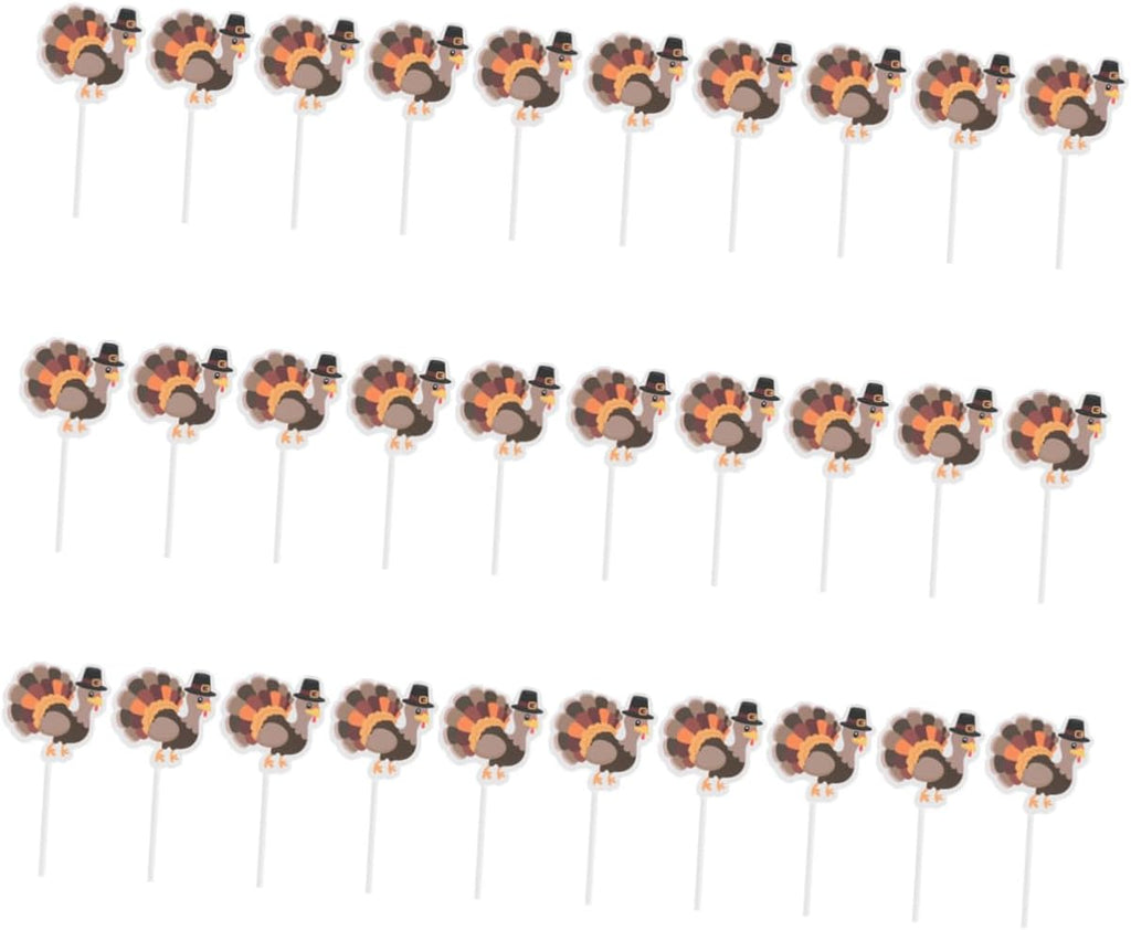 30pcs Thanksgiving Day Cupcake Toppers Turkey Cake Picks for and Photography Decoration for Thanksgiving Celebrations