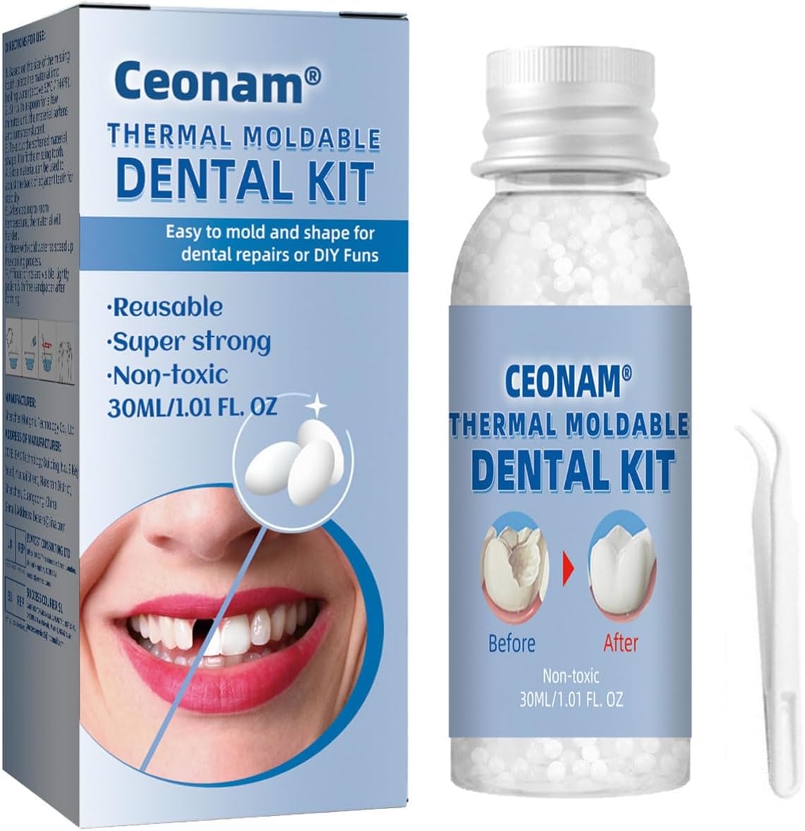Tooth Repair Kit - Teeth Replacement Kit for Temporary Restoration of Missing & Broken Teeth Replacement Dentures, DIY Heat Fit Beads