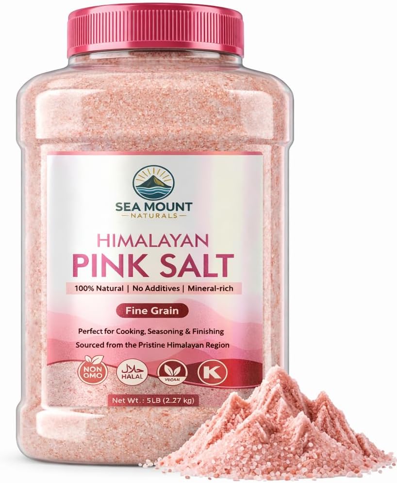 Himalayan Pink Salt Fine Grain 80oz (5 Pound), Kosher Certified, Non-GMO, Pure Mineral-Rich Pink Himalayan Sea Salt, For Cooking, Seasoning, Baking & Table Salt - Sea Mount Naturals