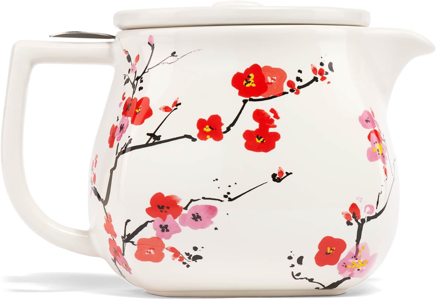 Tea Forte Ceramic Teapot with Removable Stainless Steel Infuser Basket and Lid, Steeps 24 oz. Loose Leaf Tea, Dishwasher & Microwave Safe, Gifts for Mom, Sakura Cherry Blossom