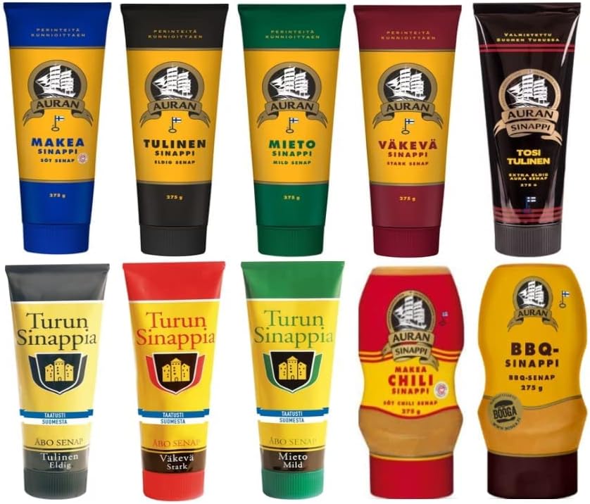 Auran Mustard (Pack of 10) - Pick Any 10 pack from Many Flavors Finnish Mustard