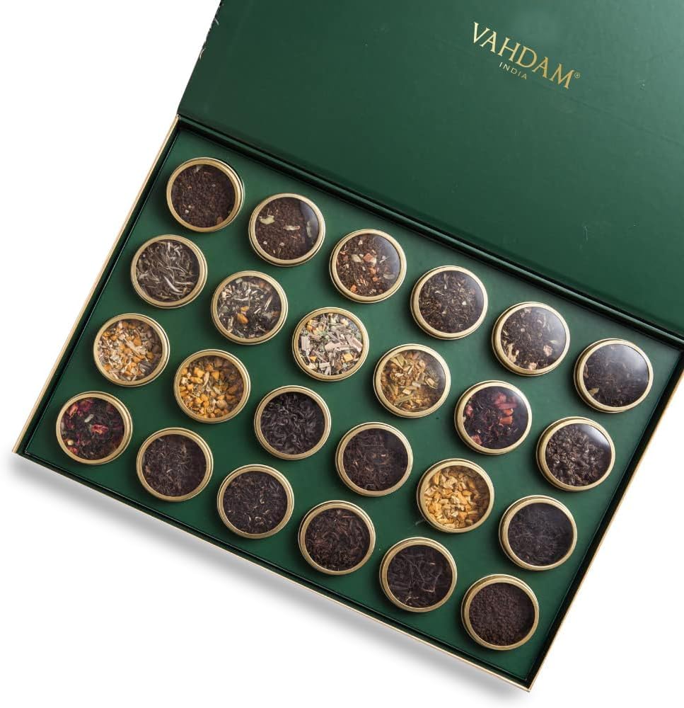 VAHDAM, Luxury Tea Gift Set | 24 Unique Loose Leaf Teas in Tin Caddies - Premium Tea Gift Box |Gluten Free & Non GMO | Gifts for Women, Men & Adults