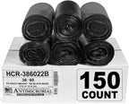 Aluf Plastics High Density Trash Bags, 60 Gallon, 150 Count, 22 Micron (eq), 38" x 60", Black, for Bathroom, Office, Industrial, Commercial, Janitorial, Municipal, Recycling