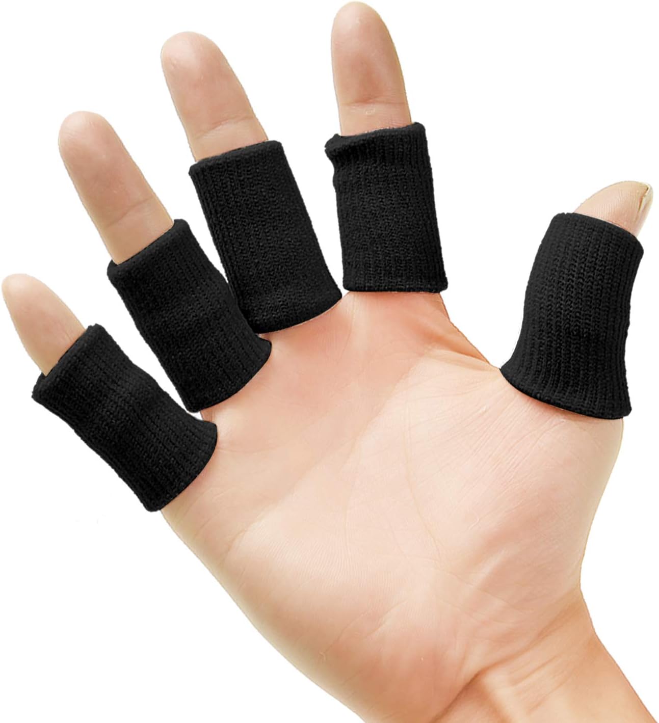 20 Pieces Finger Compression Sleeves Elastic Finger Protectors Thumb Splint Brace for Arthritis Pain Relief, Basketball Sport (Black)