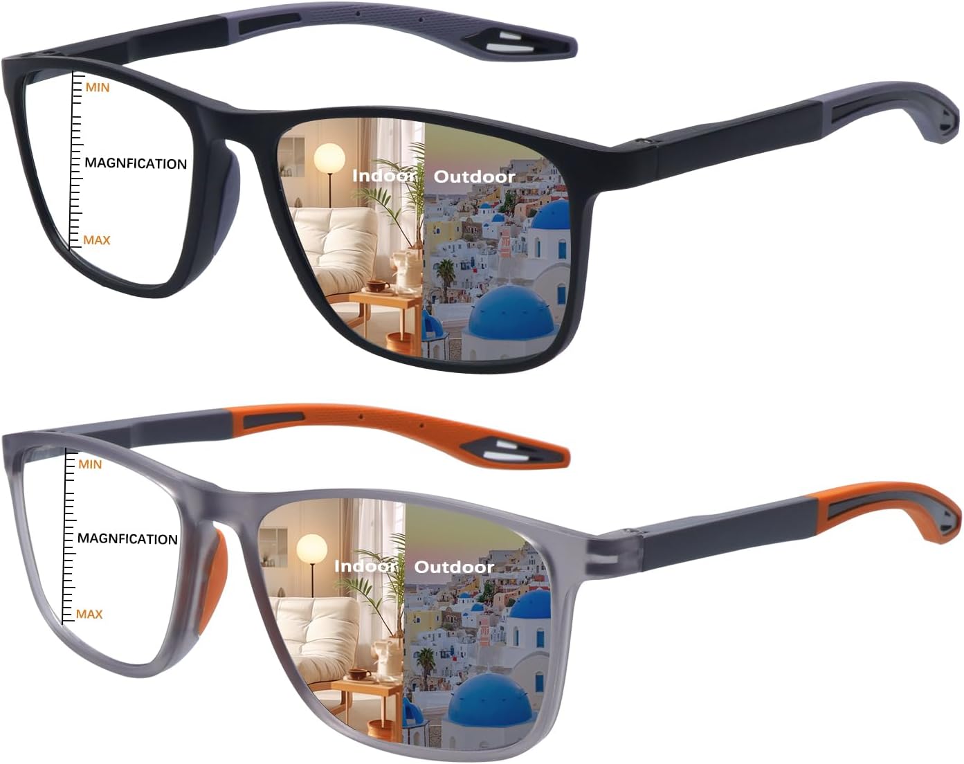 CLASAGA Progressive Multifocal Reading Glasses for Men Photochromic Gray Sunglasses Sports Style Blue Light Blocking Readers
