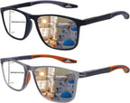Progressive Multifocal Reading Glasses for Men Photochromic Gray Sunglasses Sports Style Blue Light Blocking Readers