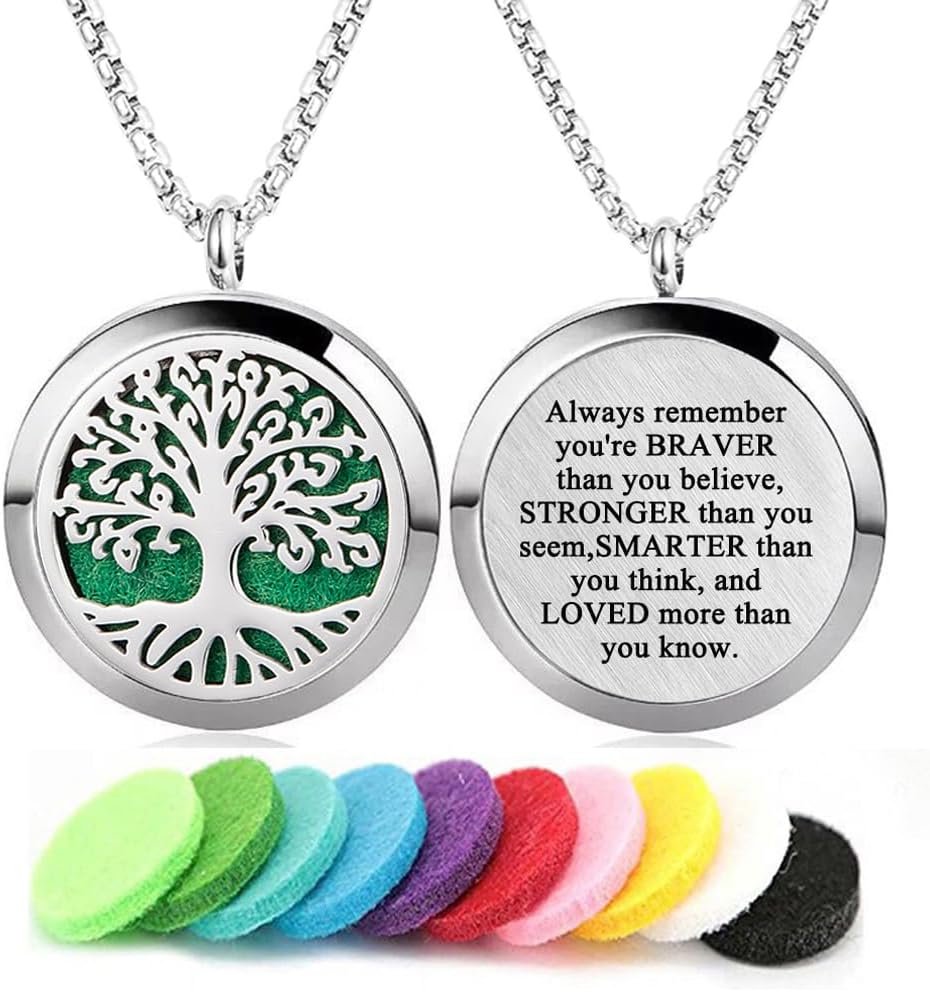 Aromatherapy Essential Oil Diffuser Necklace 316L Stainless Steel Locket Pendant with 24 Inch Chain