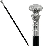Vintage Antique Walking Cane Wooden Walking Stick Silver Brass Handle Knob Gift, 39 Inch, Black