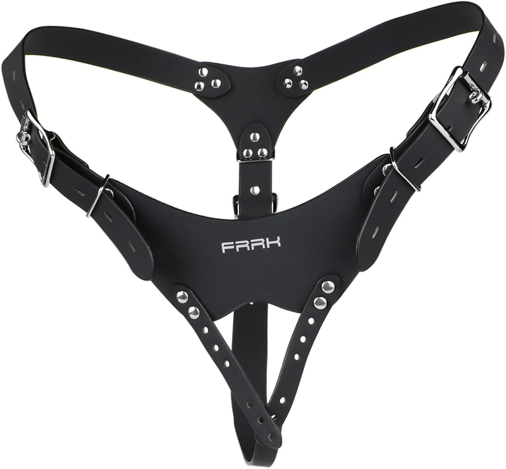 Male Chastity Belt Chastity Device for Men, Adjustable PU Leather Cock Cage Harness, BDSM Bondage Gear Compatible with Penis Rings, Strap-On & Other Chastity Accessories for Sissy & Pegging Play