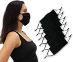 Simlu 6 Pack Unisex Reusable Pleated Fabric Face Mask with Adjustable Elastic, 2 Layer, Washable, Nose Wire Black Cloth Fits Men Women and Kids (OS Fits All, 6 Pack)