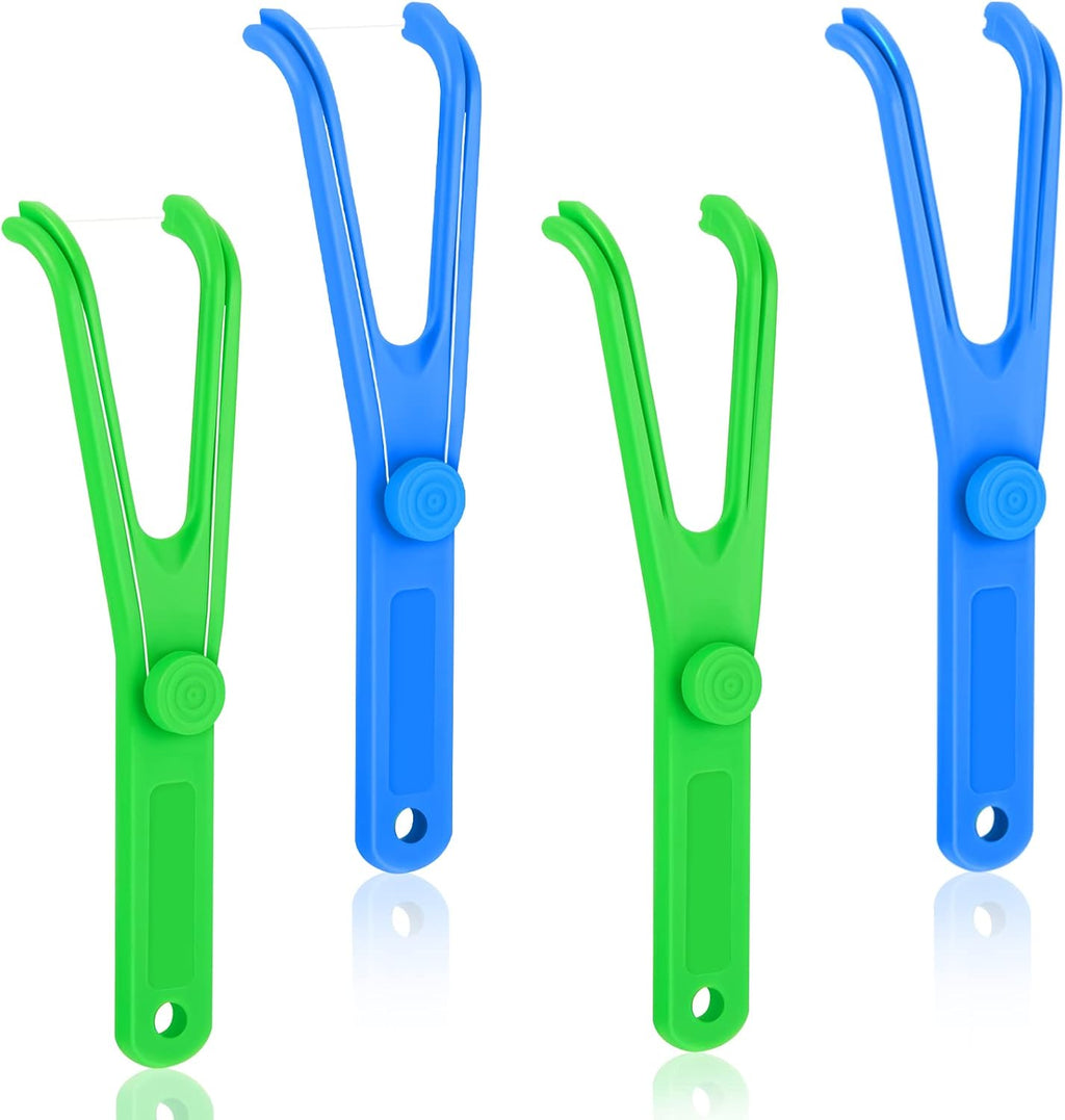 Chengu 4 Pieces Dental Floss Holder Reusable Flosser Reusable Floss Handle Holder Flossmate Handle for Oral Clearing (Blue, Green)