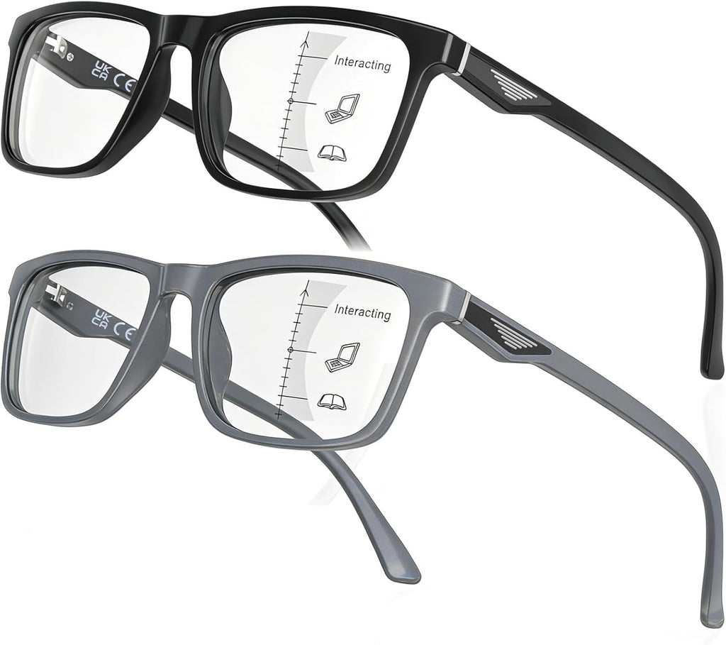 LianSan Progressive Multifocus Reading Glasses for Men,No-Line Blue Light Blocking Multifocal Computer Readers Anti Eyestrain(2 Colors/Progressive Top is not Zero,2.0x)