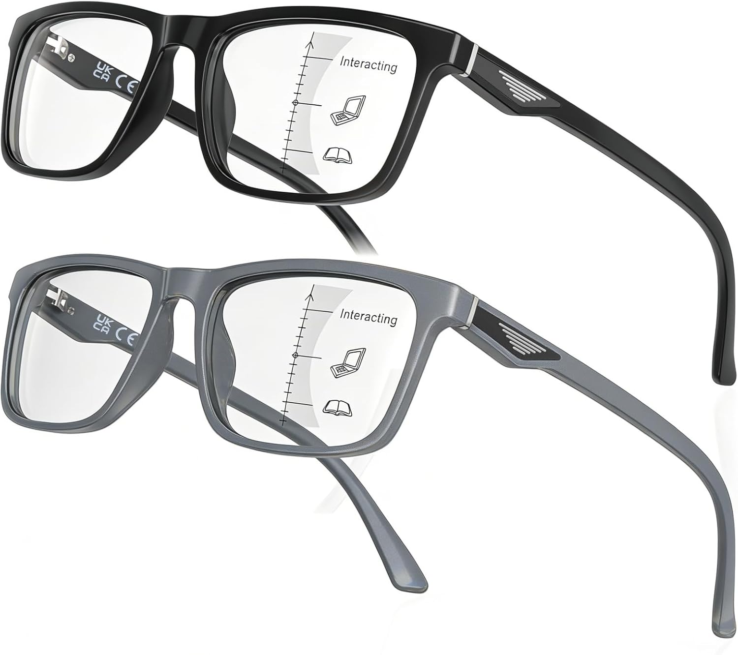 LianSan Progressive Multifocus Reading Glasses for Men,No-Line Blue Light Blocking Multifocal Computer Readers Anti Eyestrain(2 Colors/Progressive Top is not Zero,2.0x)