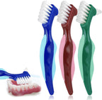 WY LIGHTING LEVEL 3 Pcs Hard Denture Brush, 3 Colors Premium Hygiene Denture Cleaning Brush for Denture Care, Double Sided Toothbrush with Multi-Layered Bristles & Rubber Anti-Slip Handle