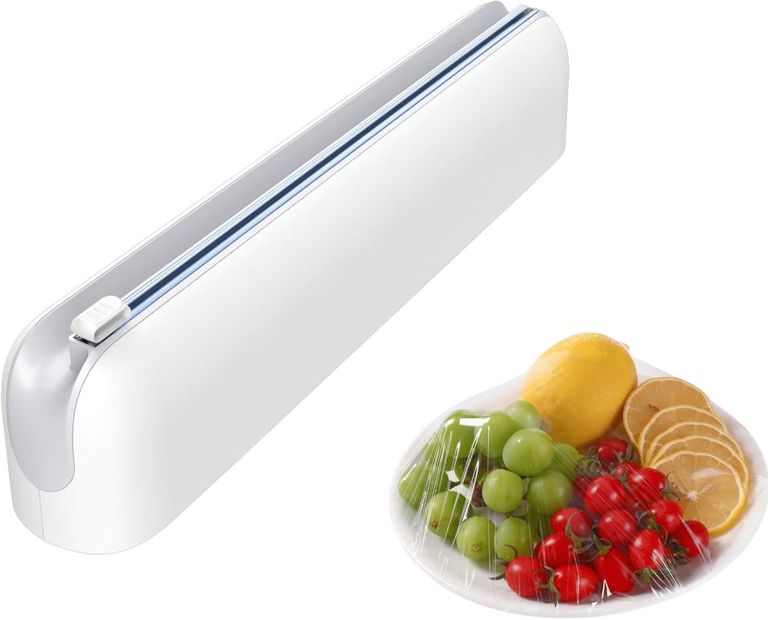 Aluminum Foil & Plastic Wrap Dispenser with Cutter - Easy One-Hand Operation, Space-Saving Kitchen Organizer for Worktops & Cabinets, Magnetic Cling Film Dispenser - Fits 12" Rolls, Gray