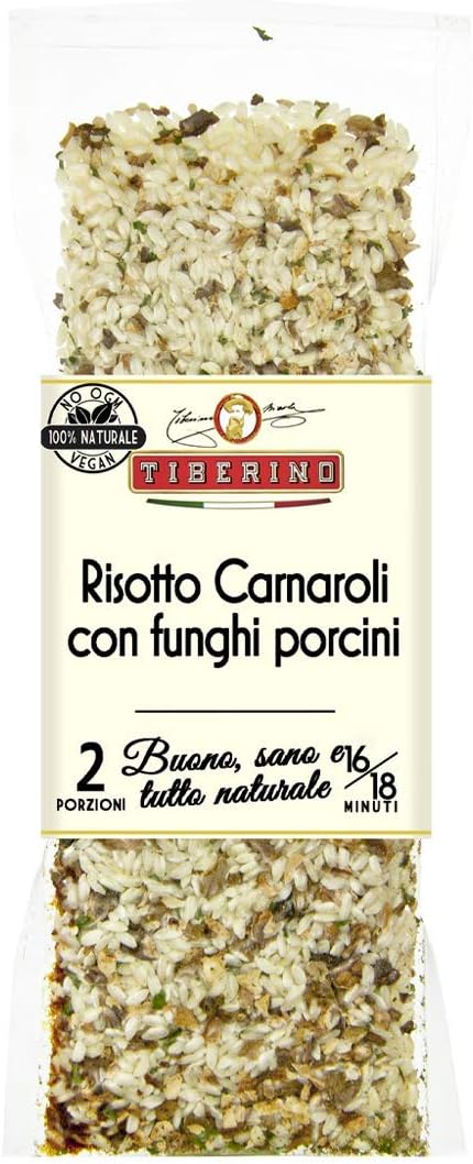 Tiberino's Real Italian Meals - Risotto with Porcini Mushroom, 7 oz, Imported from Italy, 100% Natural, No GMO's, Additives or Preservatives, Sun-Dried Ingredients, 1 Pan Cooking, No Straining Needed