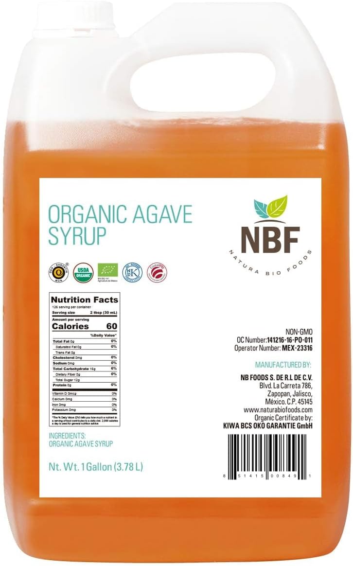 NBF, Agave Syrup, Organic, Nectar, Low Carb, Sugar substitute for baking, drinks & more, Family-friendly, Gluten free, Ideal for restaurants and industrial kitchens, Ambar, 176oz