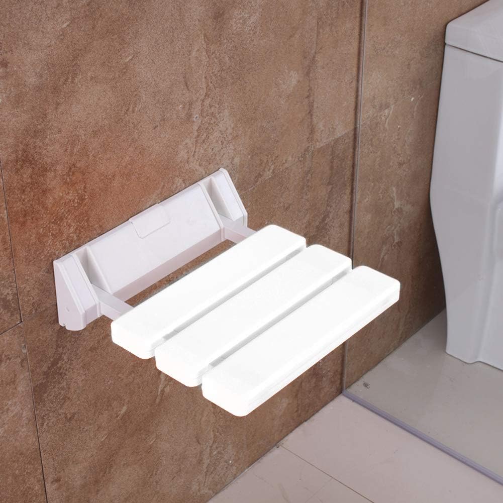 Wall-Mounted Folding Shower Seat with Drop-Leaf Design | Bathroom Bench | Space-Saving Wall Stool for Home, Hotel, Sauna, or Bath Use | White