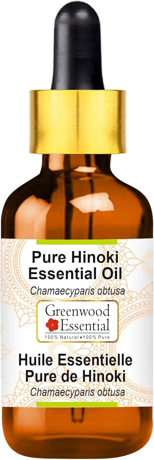 Greenwood Essential Hinoki Essential Oil (Chamaecyparis obtusa) with Glass Dropper | Pure | Non-Sticky | Non-Greasy | Lightweight | Men & Women | All Skin Types | Steam Distilled 5ml (0.16 oz)