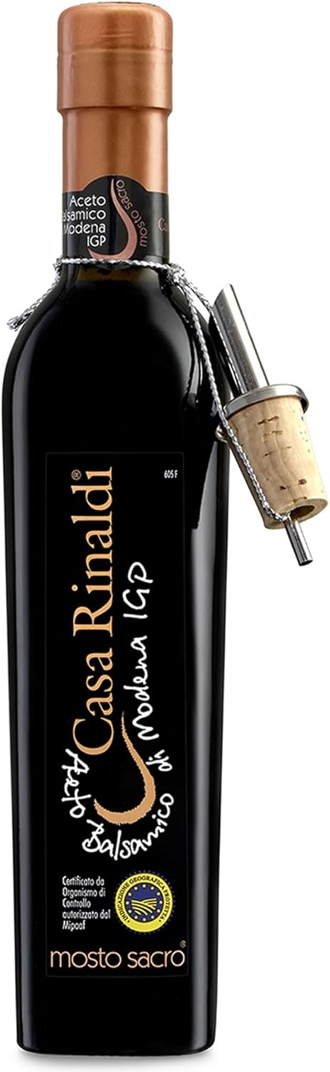 Casa Rinaldi Mosto Sacro Balsamic Vinegar of Modena PGI – Thick Italian Balsamic Vinegar for Salads, Caprese, Cheese, Meat, Vegetables & Finishing Dishes – Product of Italy (250ml)