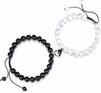 Jovivi Couples Bracelets 8mm Natural Stone Beads Healing Crystals Stretch Bracelet Matching Heart Charms Adjustable for His and Her Jewelry Lovers Best Friends Friendship Gifts