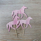 Pink Glitter Horse Cupcake Topper - Girls Baby Shower Horse Birthday Party Decorations Pack of 24