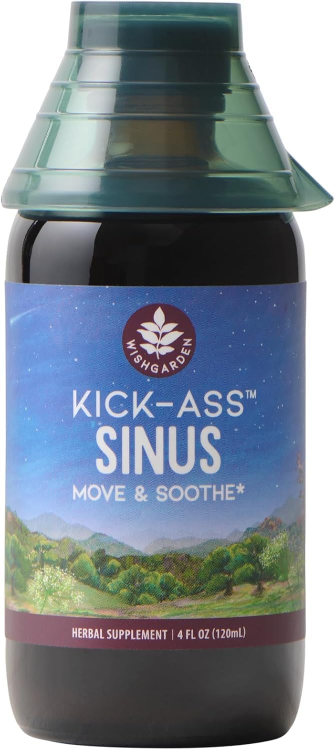 WishGardenHerbs Kick-Ass Sinus Move & Soothe Herbal Supplement, 4 fl oz, Natural Sinus Support with Baptisia, Red Root, Horseradish