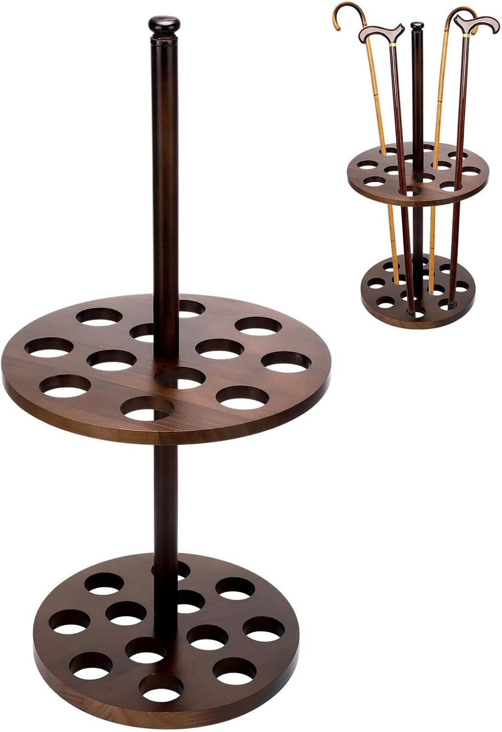 Colingmill Walking Cane Holder Stand Wood Walking Stick Display Stand 12 Slot Cane Rack Display Stands Double Layer for Entryway