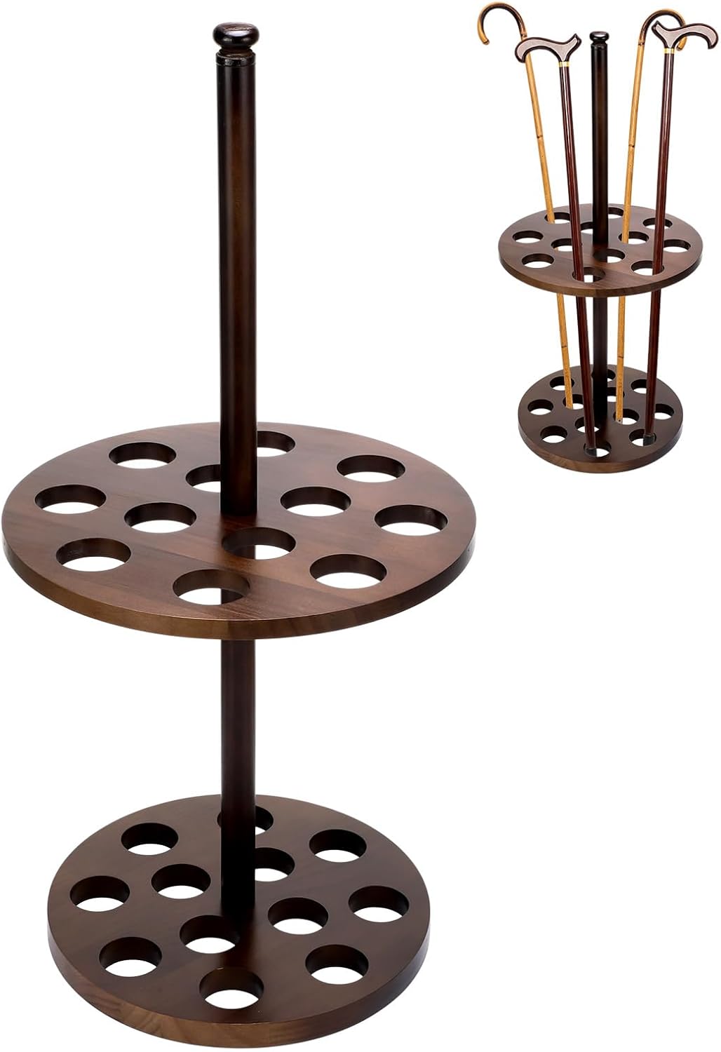 Colingmill Walking Cane Holder Stand Wood Walking Stick Display Stand 12 Slot Cane Rack Display Stands Double Layer for Entryway
