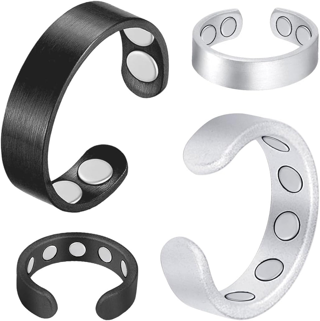 9X Copper Rings for Women Men, with Powerful Magnets, Adjustable Solid Pure Copper (Black & Silver Matte)